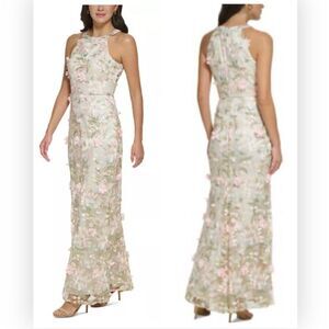 NWT Eliza J Women's Floral-Appliqué Halter Mermaid Gown Size 4 $348
